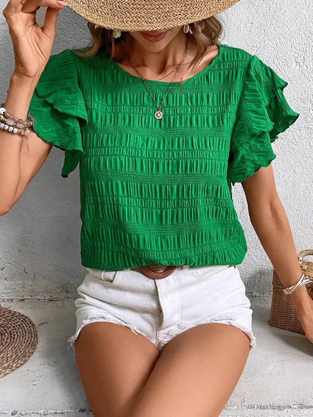 Round Neck Flounce Sleeve Blouse, image 16