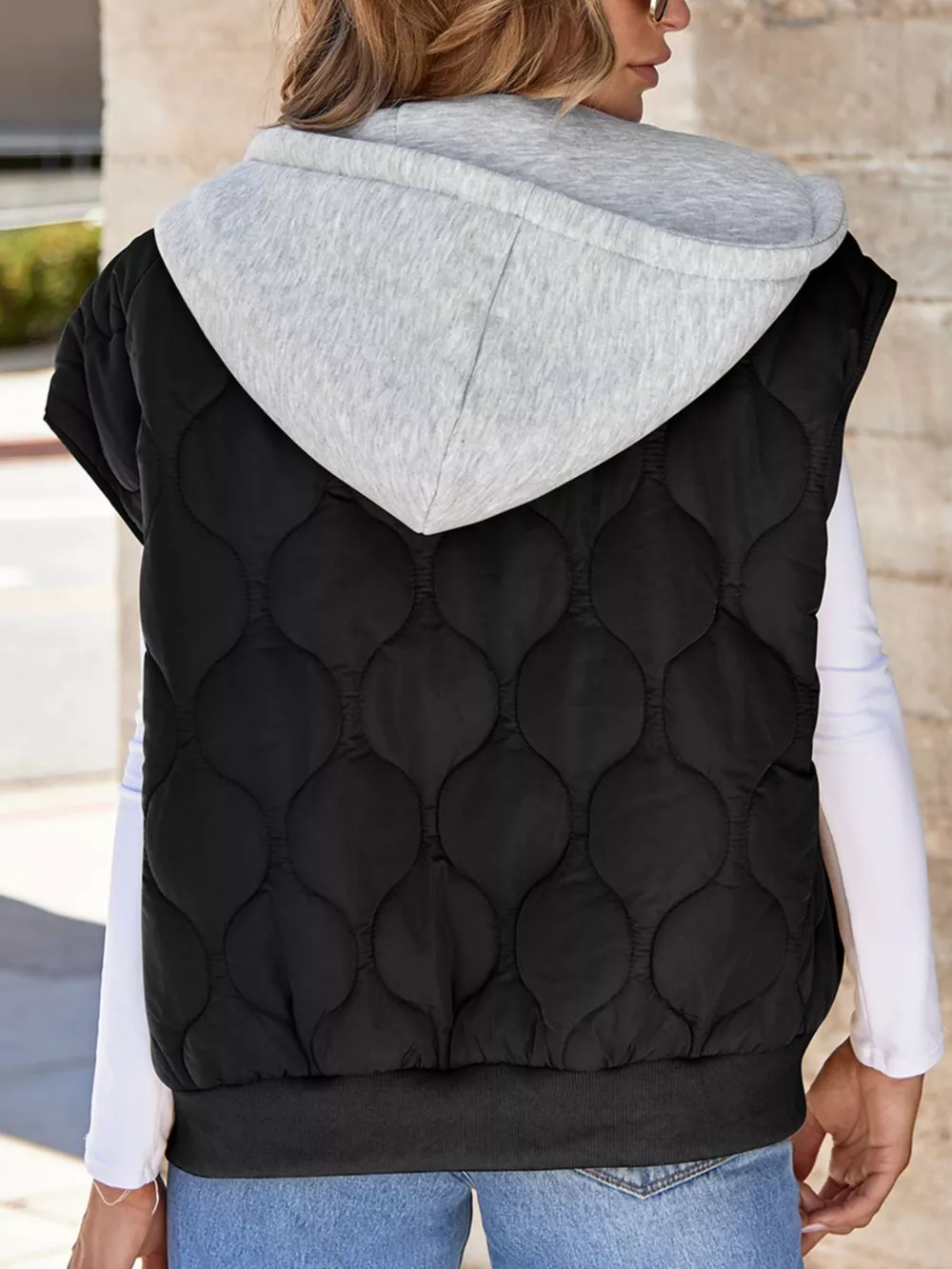Quilted Drawstring Hooded Zip Up Puffer Vest, image 5
