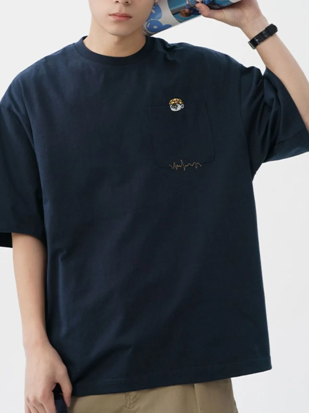 Men's Plus Size Round Neck Embroidered T-Shirt, image 2