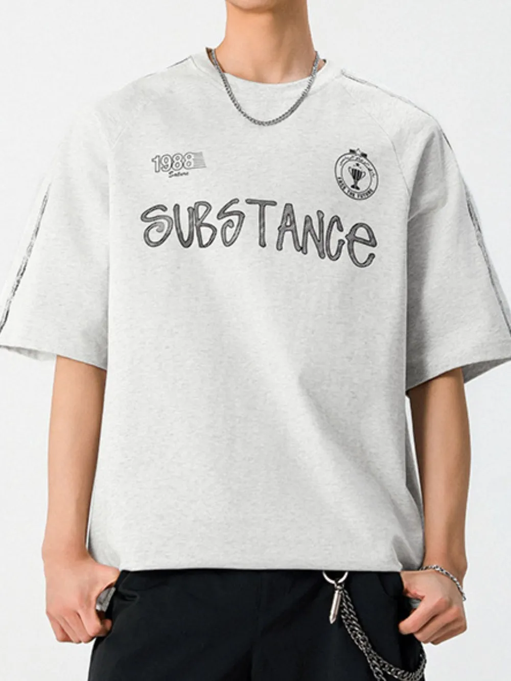 Men's Letter Round Neck Half Sleeve T-Shirt