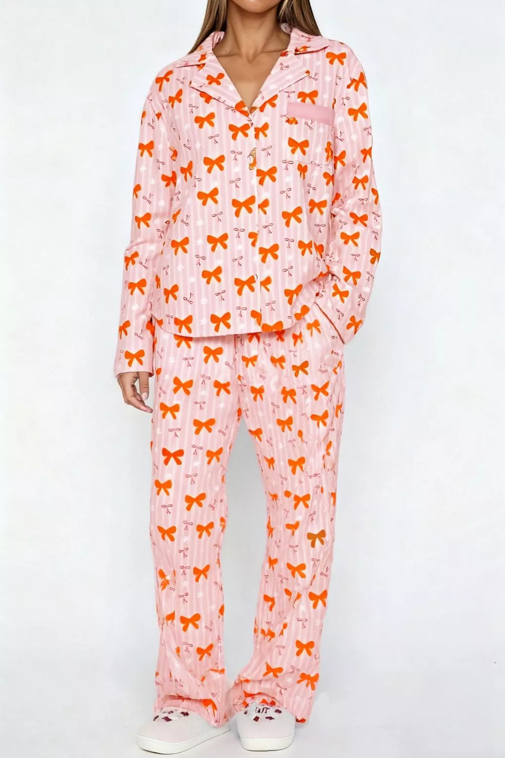 Bow Print Top and Wide Leg Pants Lounge Set, image 3
