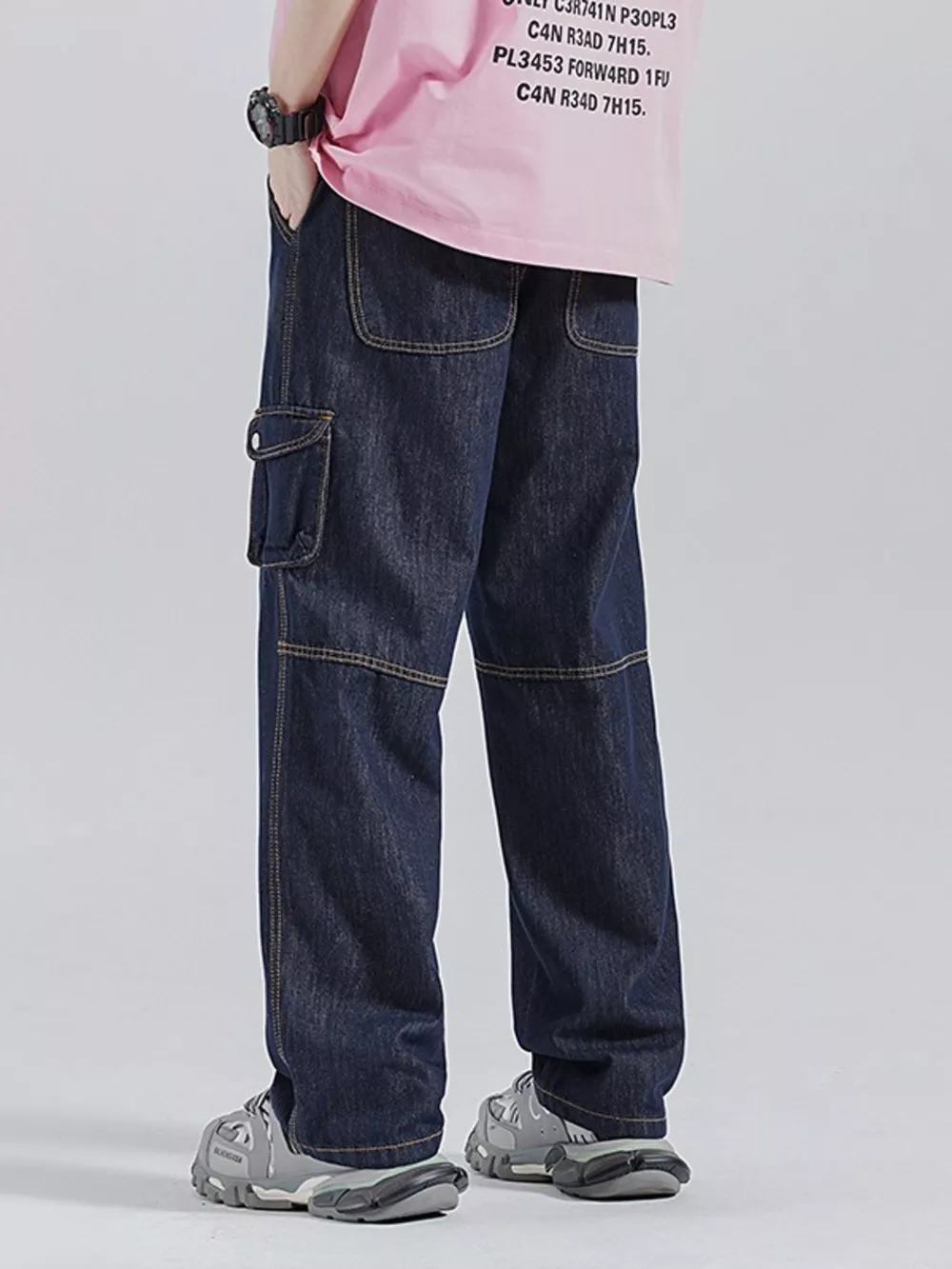 Men's Drawstring Washed Wide Leg Jeans, image 4