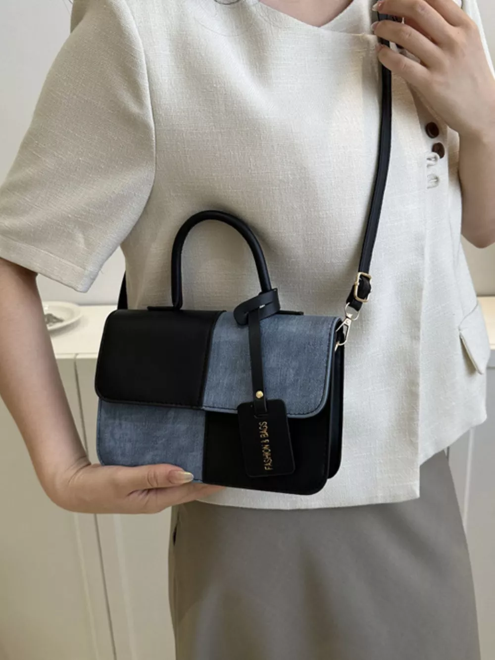 Two-Tone PU Leather Crossbody Bag, image 4