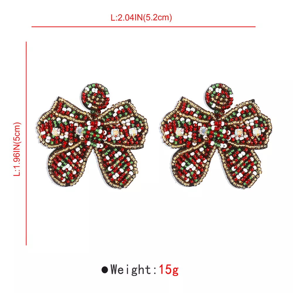 Beaded Bowknot Christmas Earrings, image 6