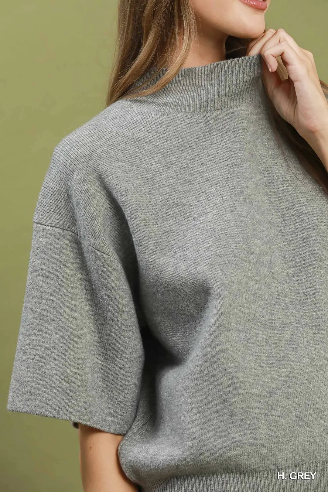 Mock Neck Short Sleeve Knit Sweater Top, image 4