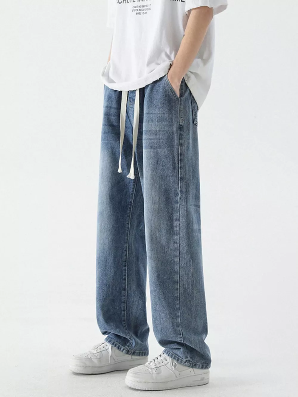 Men's Full Size Wide Leg Relaxed Fit Vintage Wash Jeans Plus Size, image 7