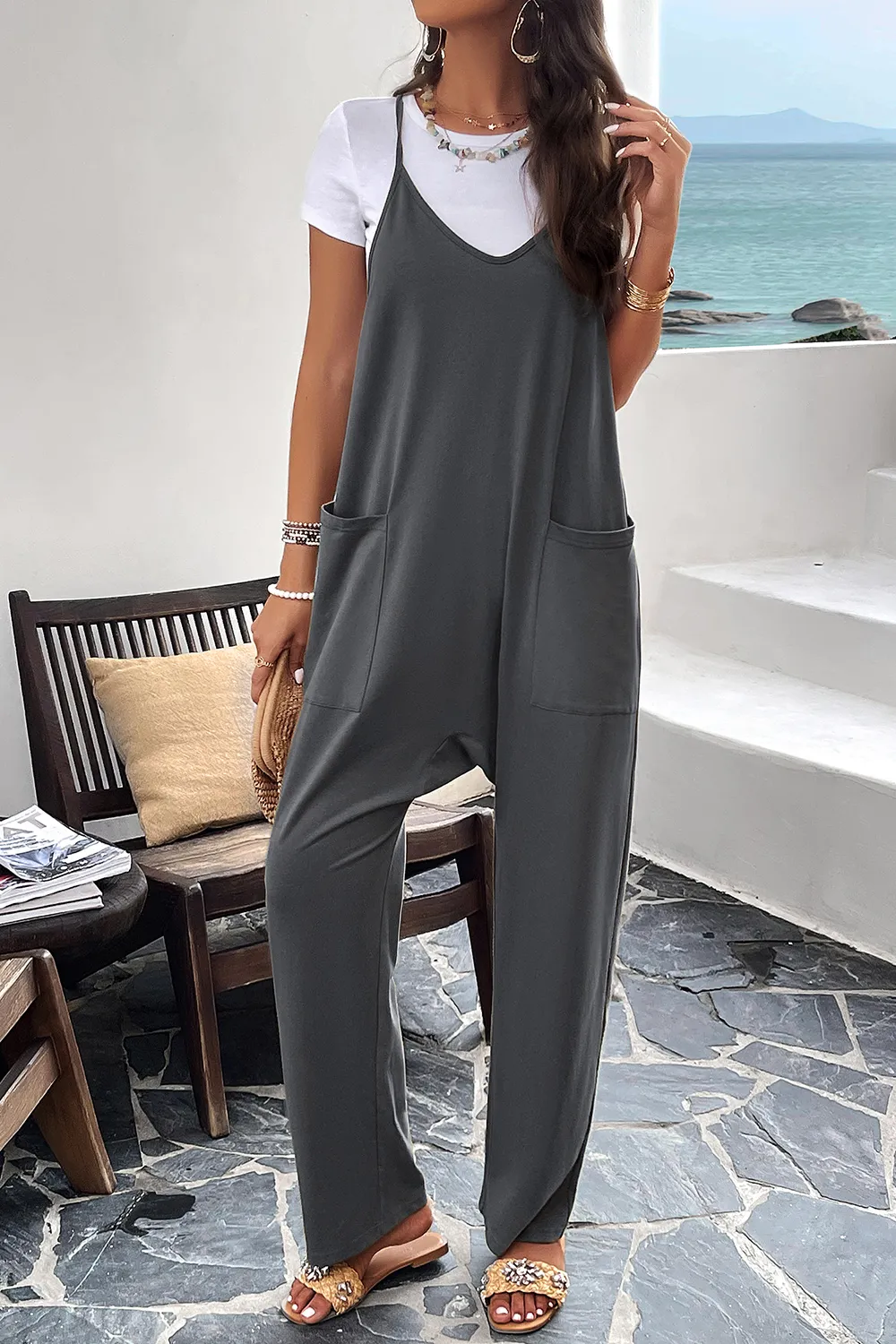 Pocketed Spaghetti Strap Overalls, image 25