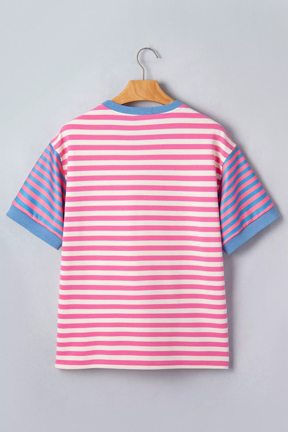Stripe Contrast Patchwork Short Sleeve Loose Tee, image 5