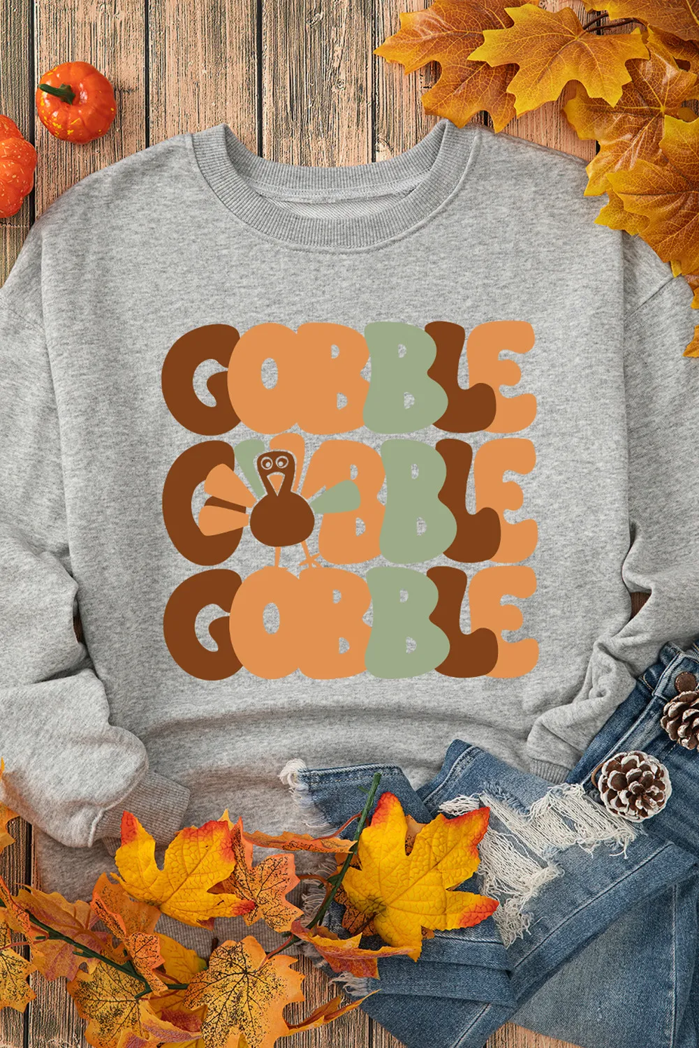 Letter Graphic Round Neck Long Sleeve Sweatshirt, image 2