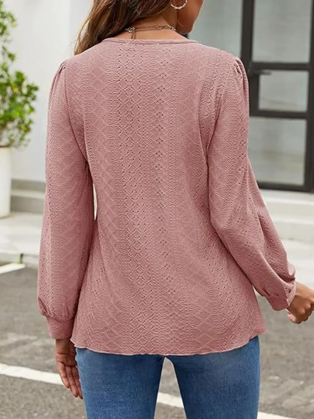 Eyelet Round Neck Long Sleeve Top, image 14