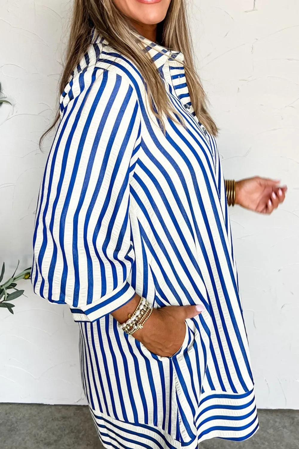 Striped Button Front Dress, image 2