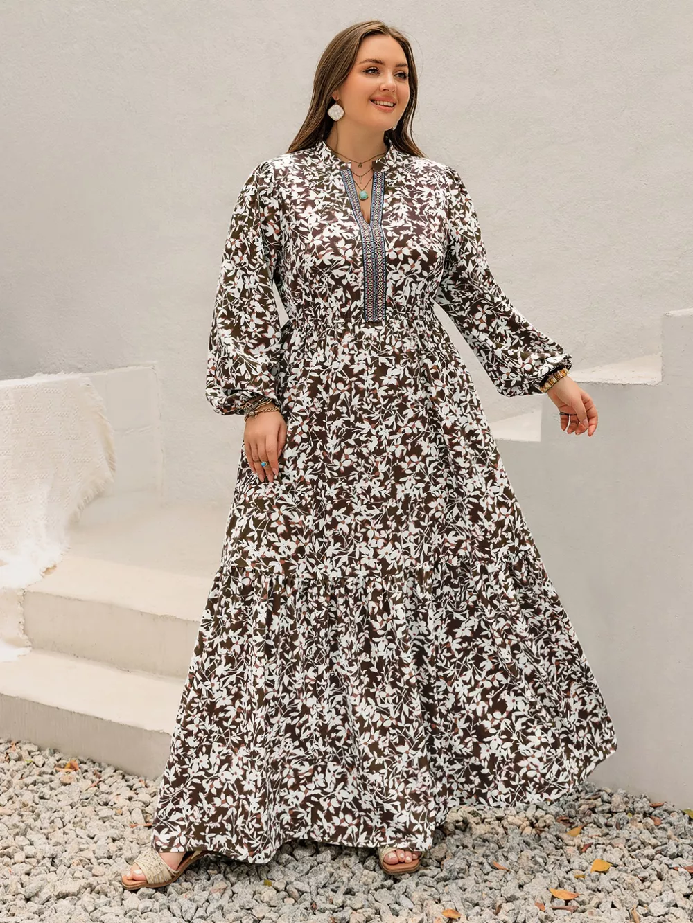 Plus Size Floral Print Long Sleeve Maxi Dress, image 4