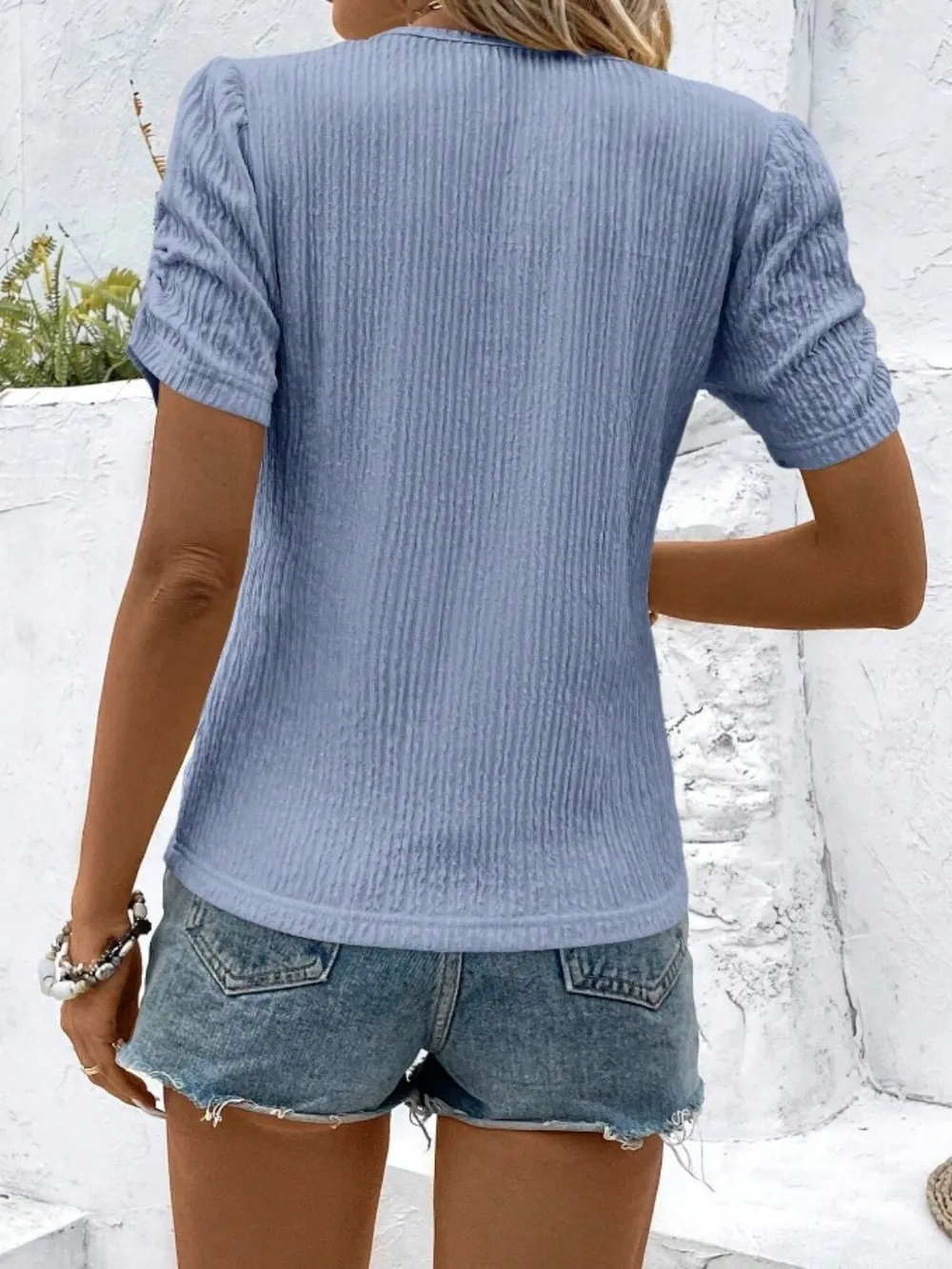 Ruched Round Neck Short Sleeve Top, image 12