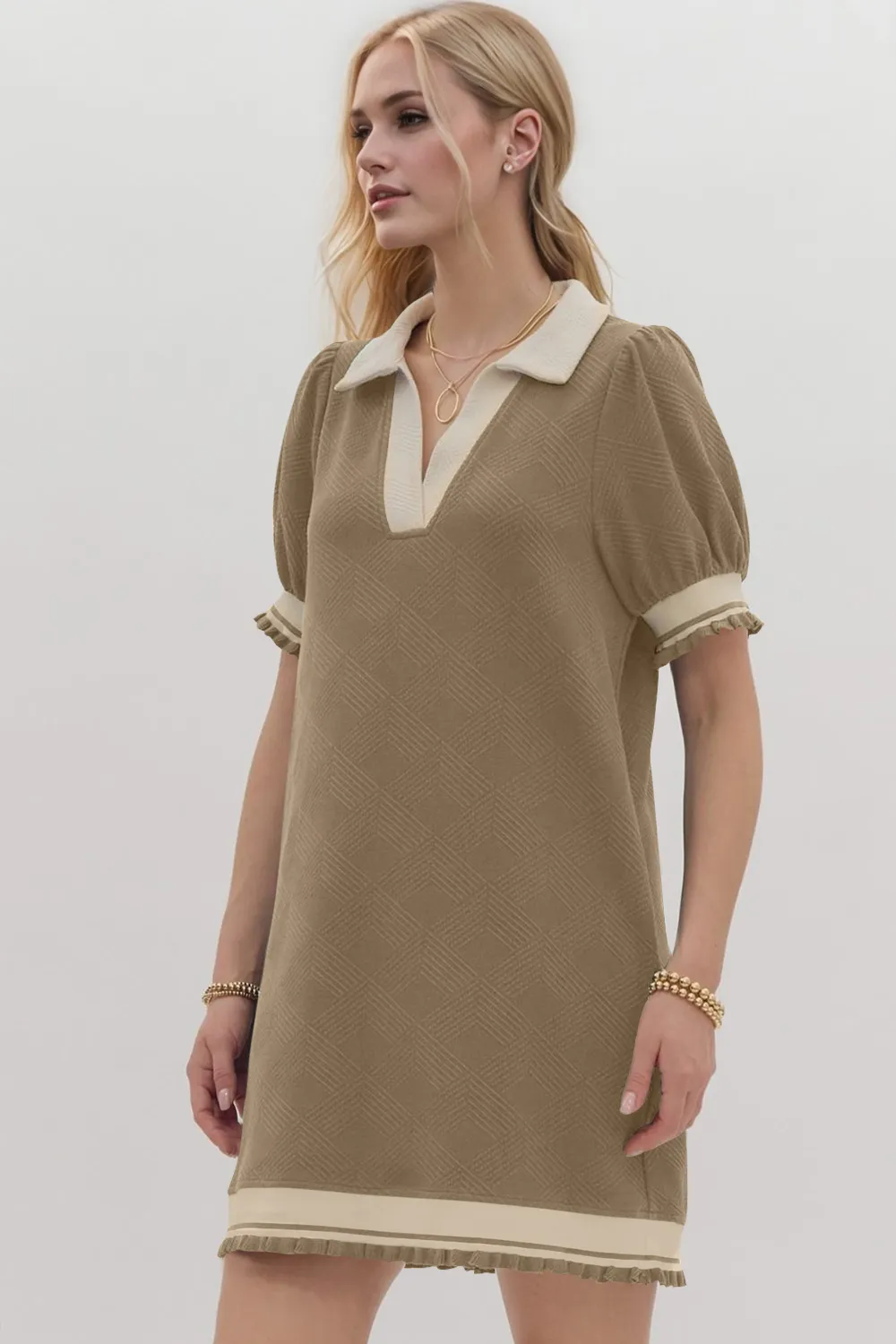 Frill Contrast Trim Jnny Collar Short Sleeve Mini Dress, image 13