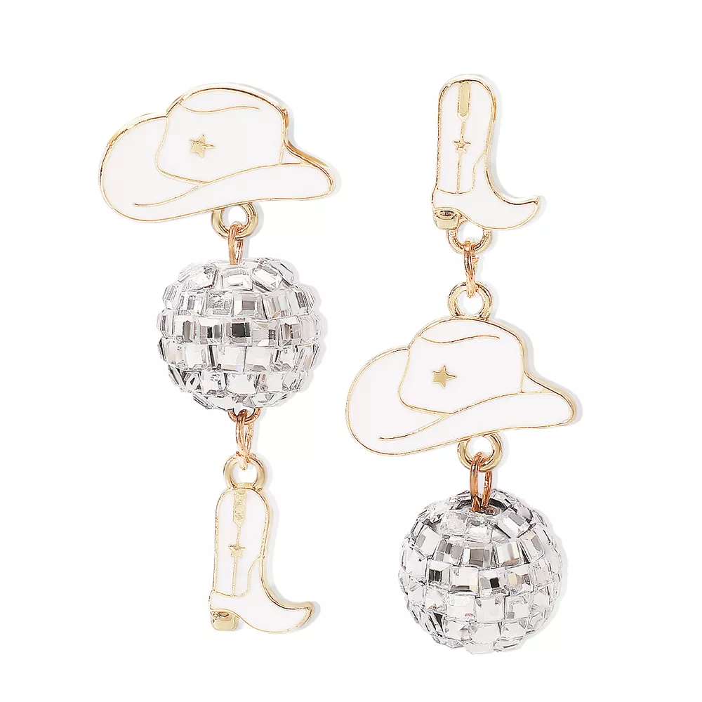 Asymmetrical Cowgirl Boot Hat Ball Dangle Earrings, image 6