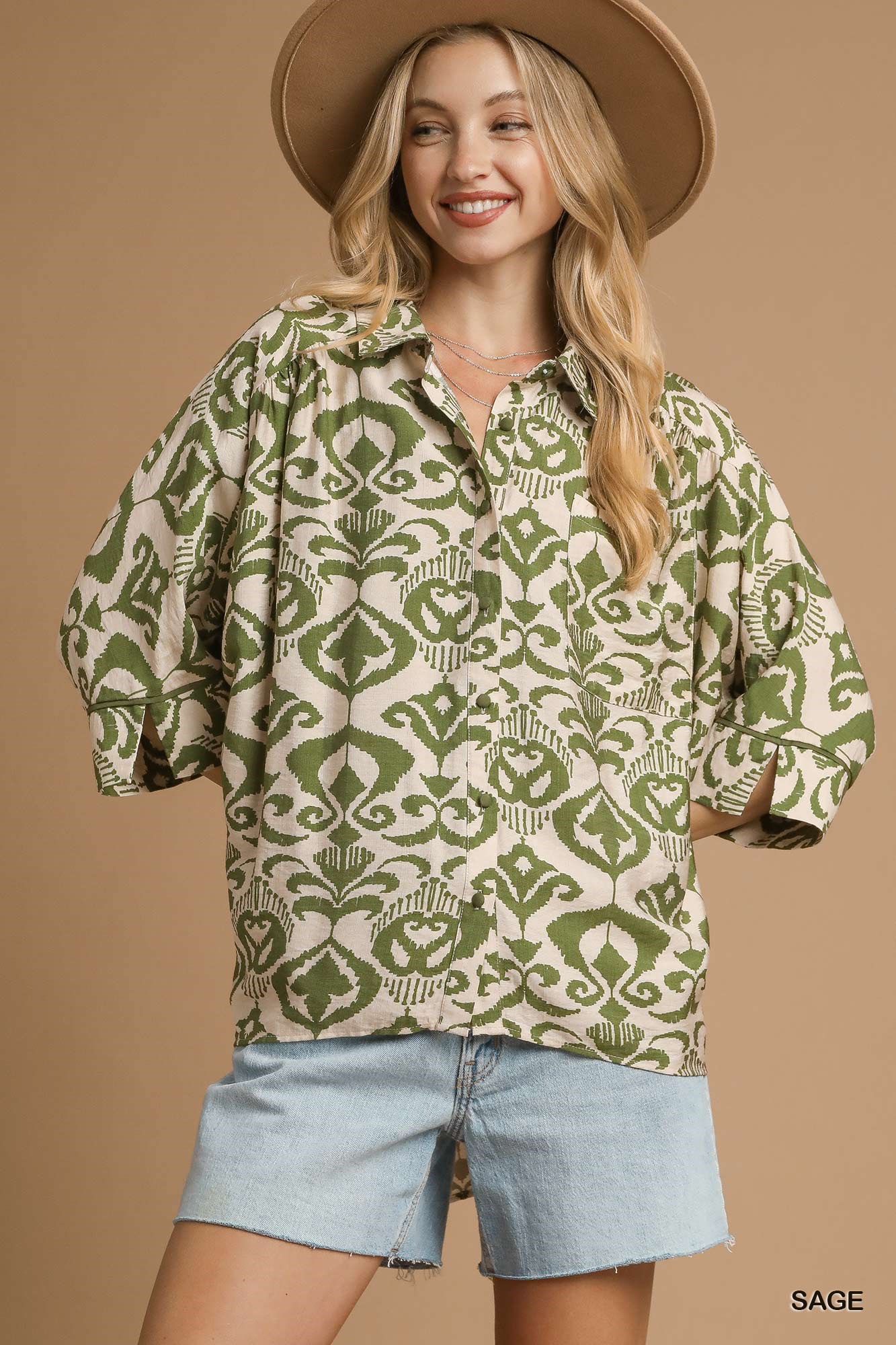 Abstract Print Button-Up Oversized Shirt