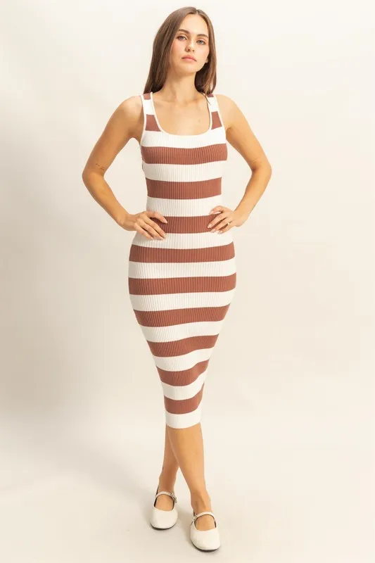 Striped Scoop Neck Wide Strap Knit Dress, image 2