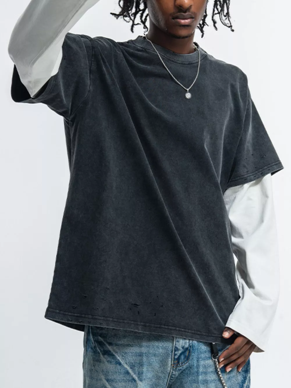 Men's Fake Two-Piece Long Sleeve T-Shirt, image 2