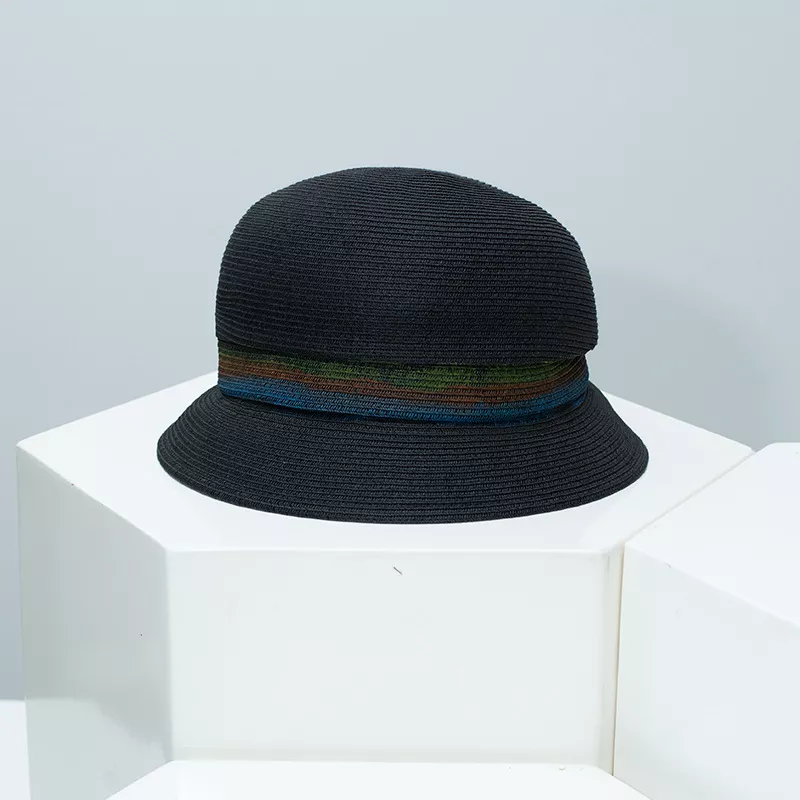 Straw Cloche Hat with Colorful Band, image 4