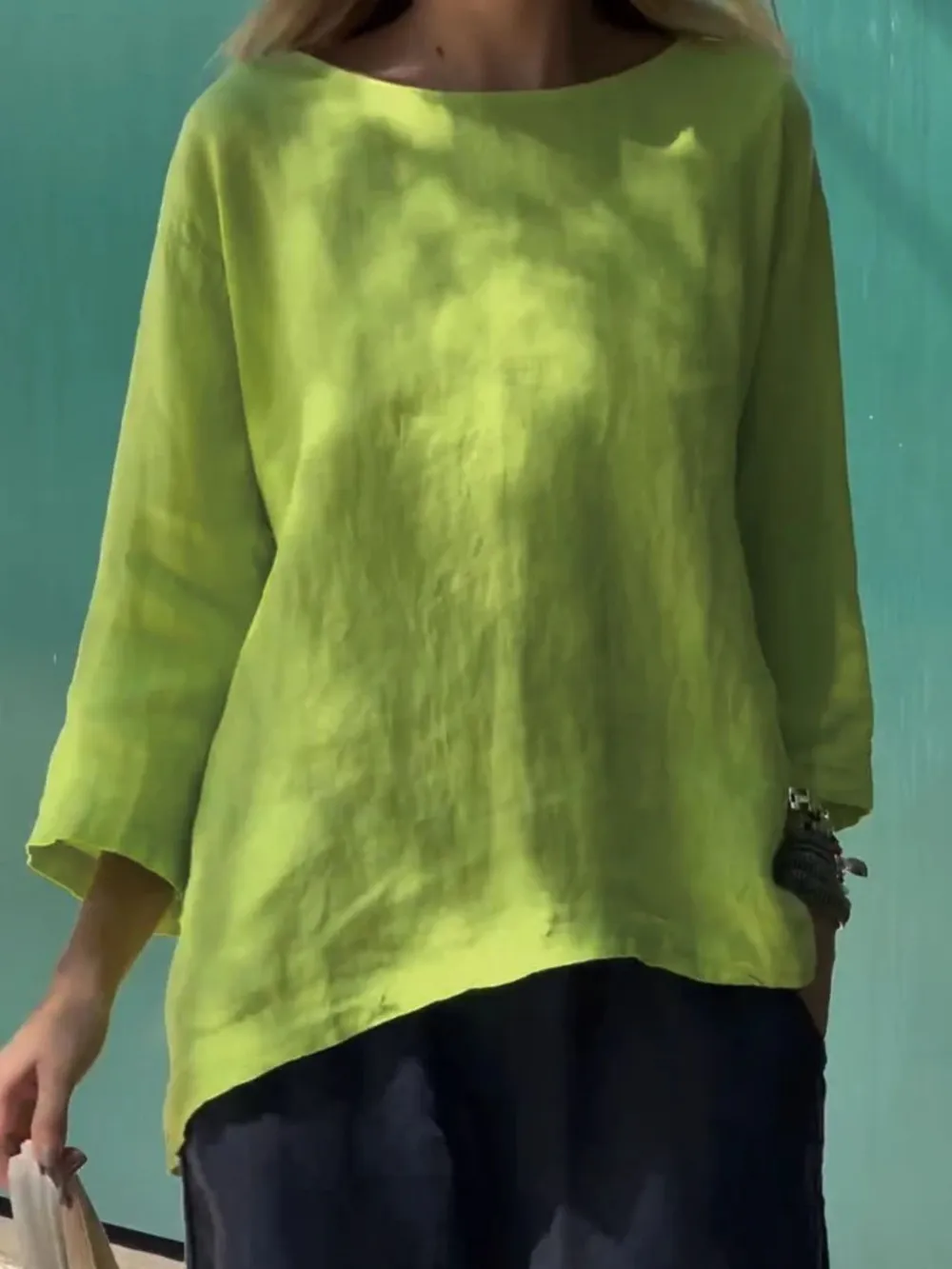 Full Size Round Neck Relaxed Fit Blouse Plus Size, image 2