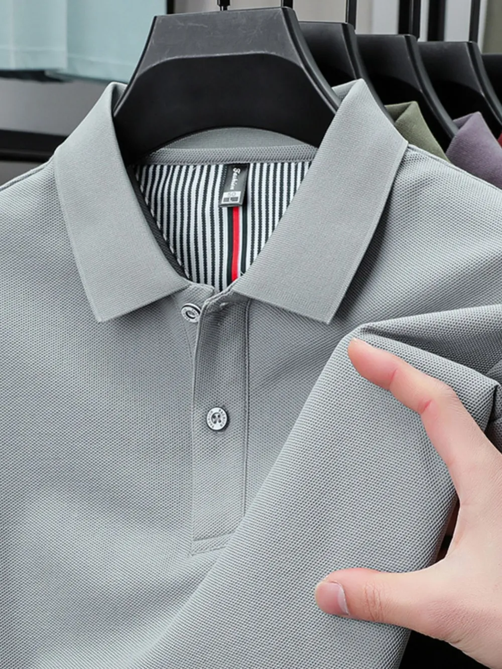 Men's Plus Size Button Detail Short Sleeve Polo, image 3