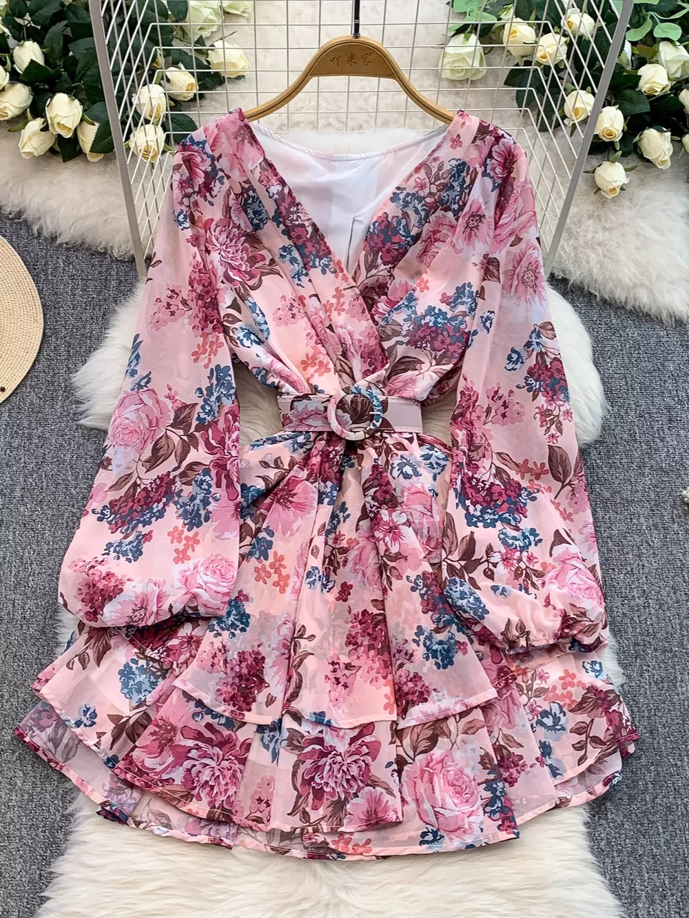 Floral Print Ruffle Hem Mini Dress, image 2