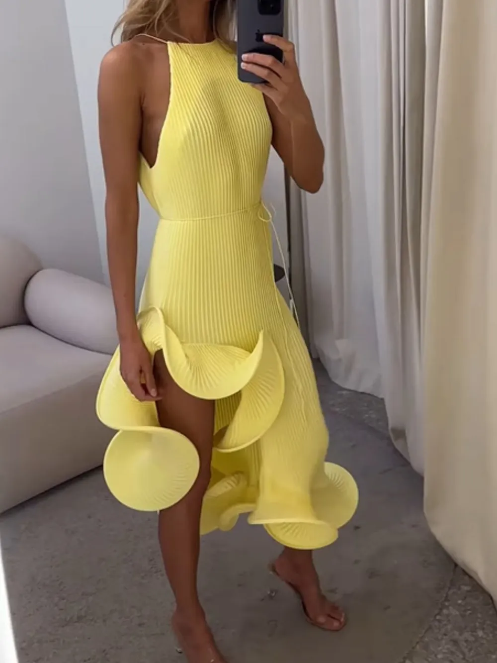Ruffle Hem Ribbed Sleeveless Dress, image 5
