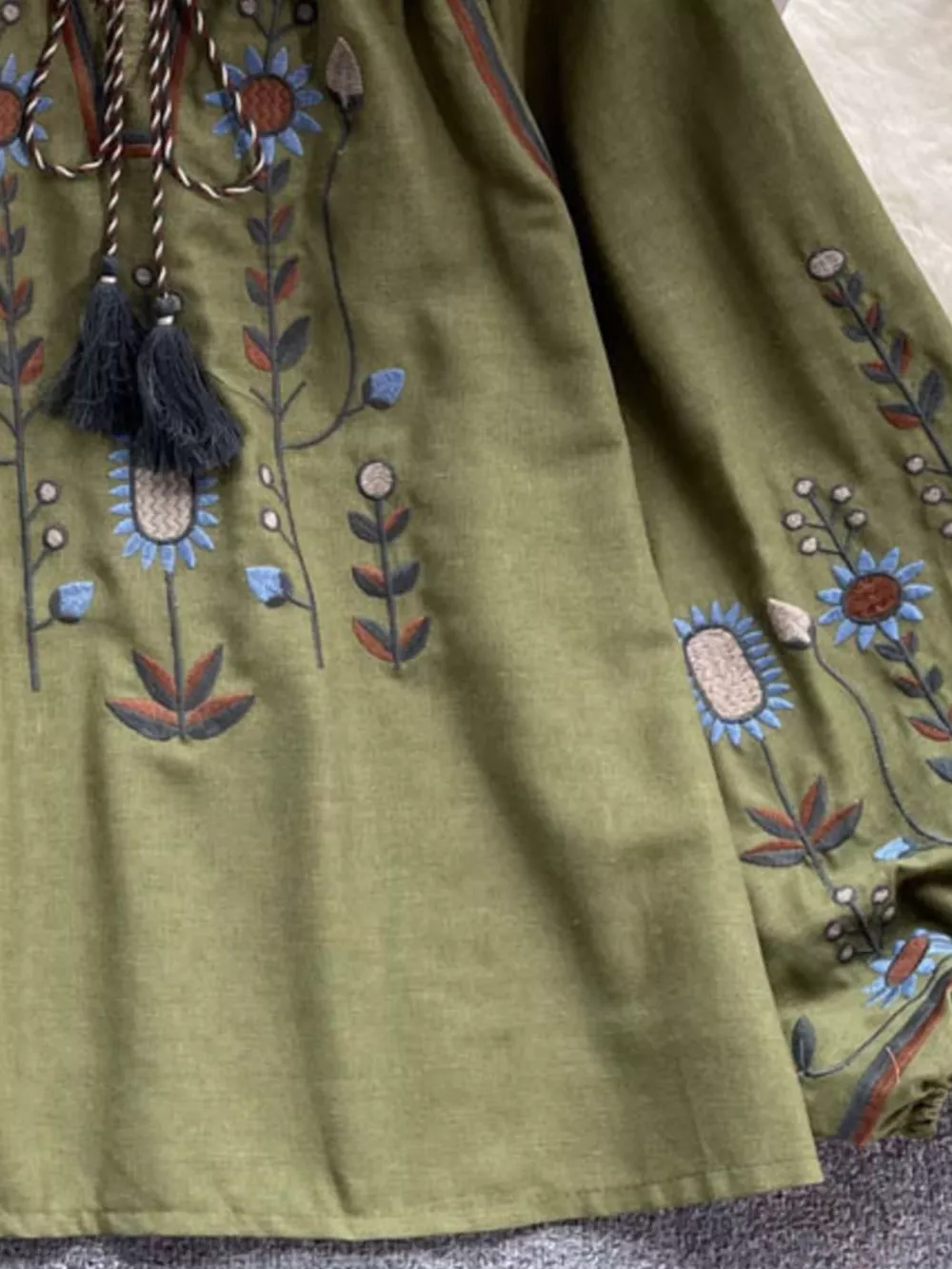 Embroidered Tie Neck Blouse, image 9