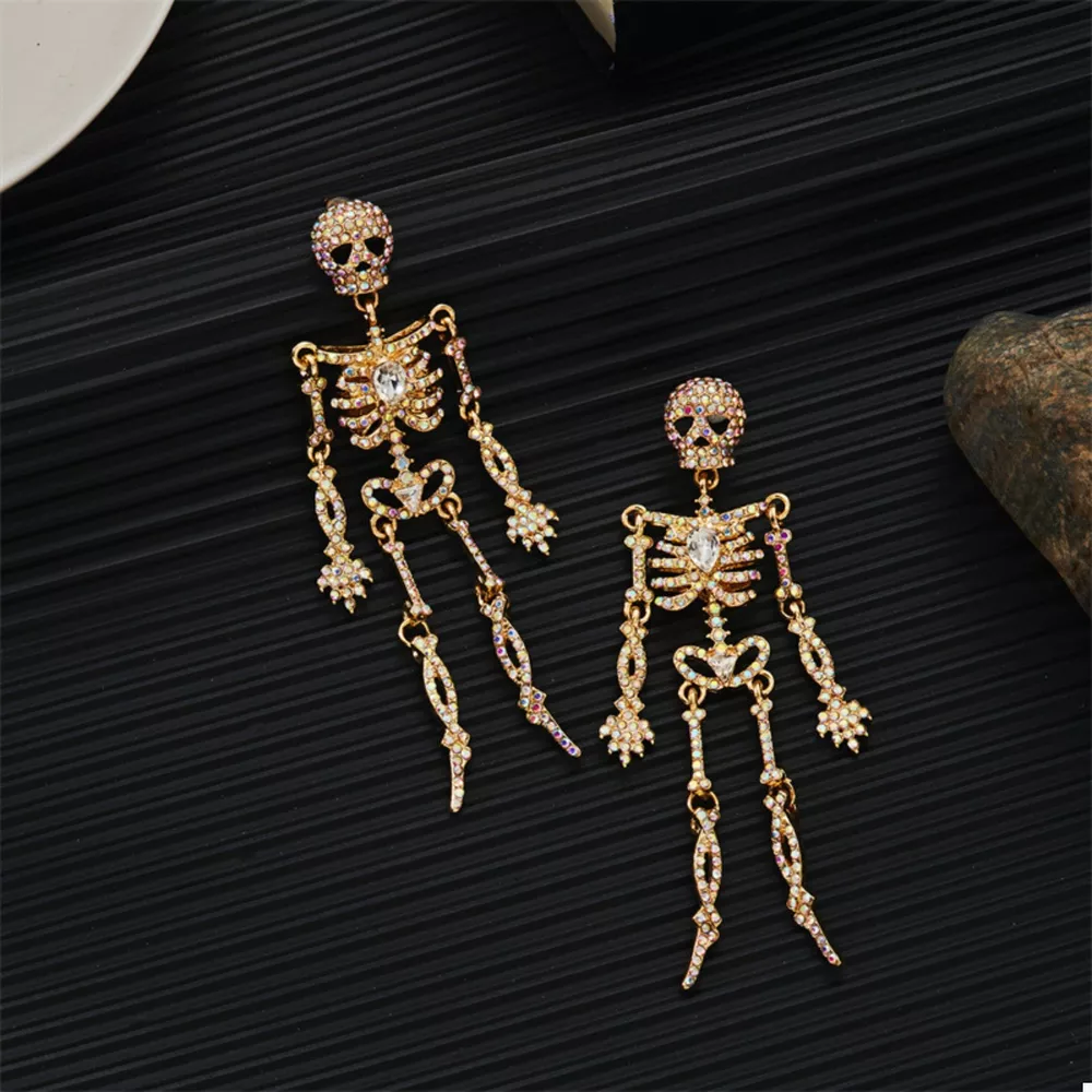 Halloween Skeleton Skull Zircon Drop Earrings, image 3