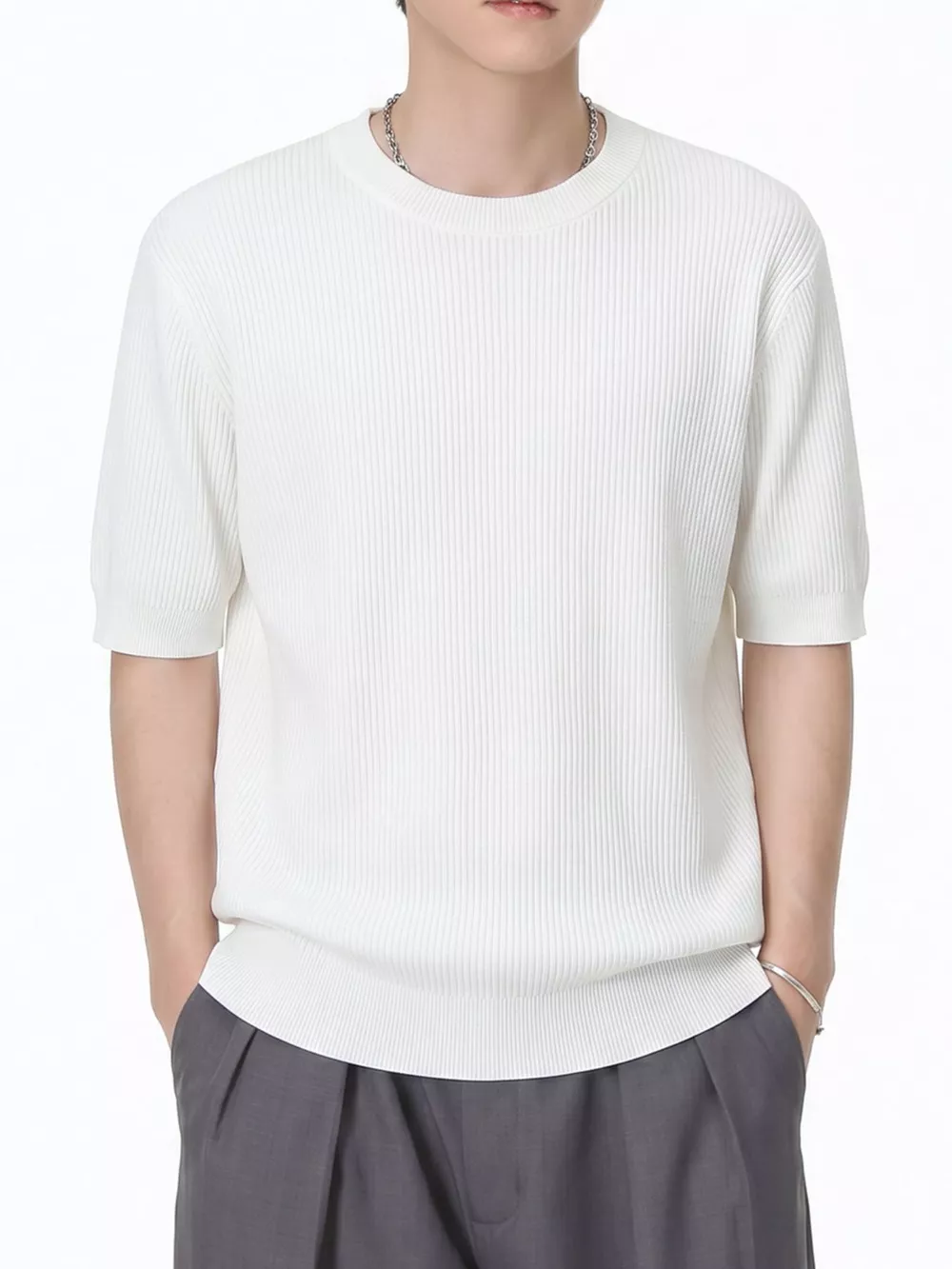 Men's Ribbed Knit Short Sleeve T-Shirt, image 5