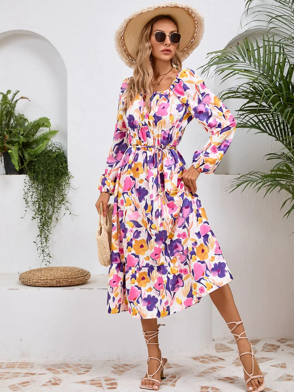 Printed Long Sleeve Midi Dress, image 28