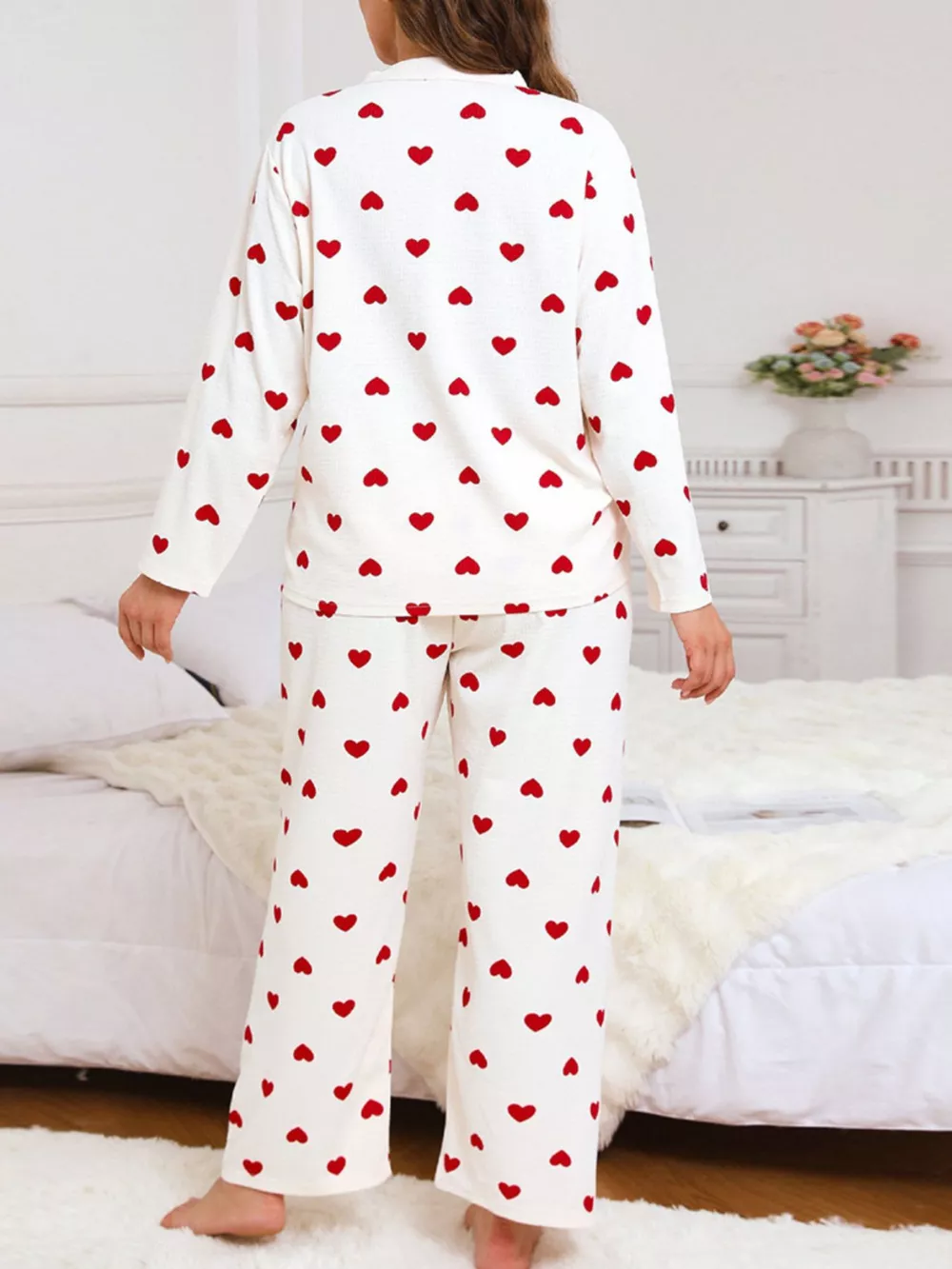 Plus Size Heart Print Button-Down Top and Pants Set, image 4