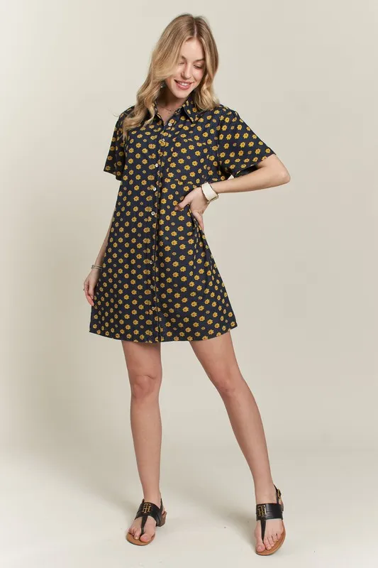 Floral Button-Up Mini Denim Dress, image 3