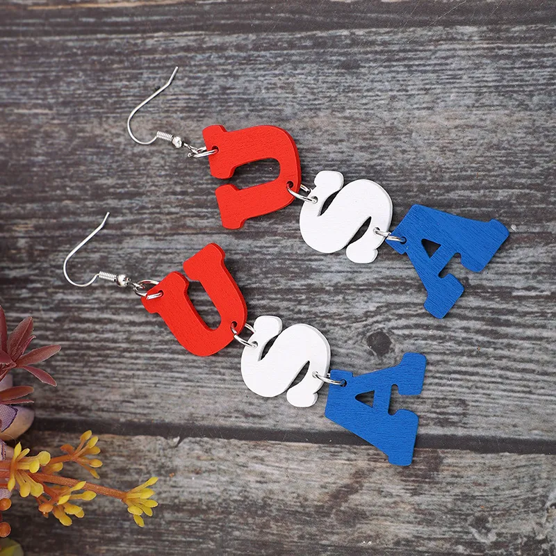 USA Wooden Letter Dangle Earrings, image 3