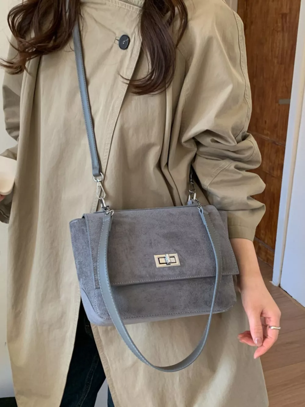 Suede Flap Crossbody Bag, image 7