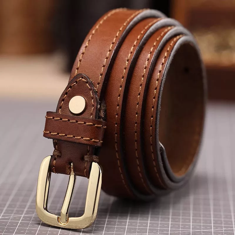 Classic Leather Belt with Buckle, image 3