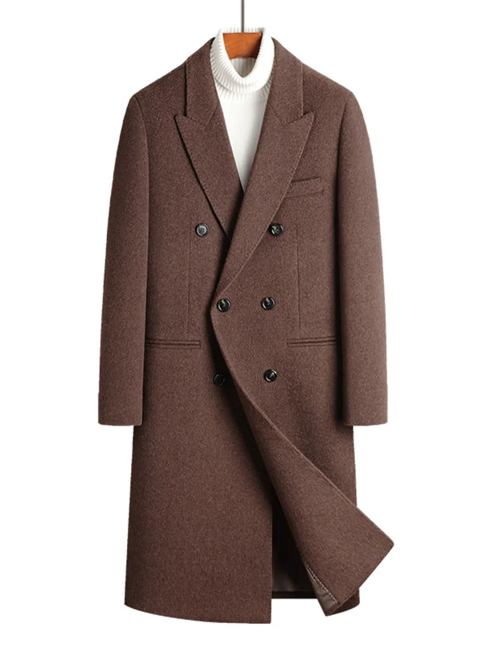 Men's Plus Size Double-Breasted Wool Overcoat, image 2
