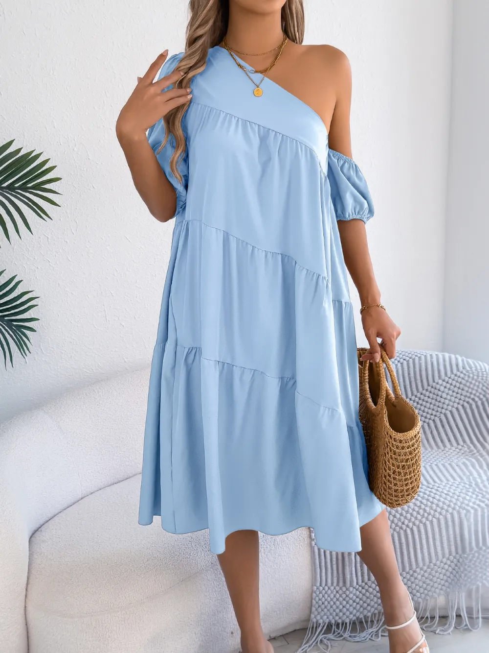 Single Shoulder Tiered Dress, image 9