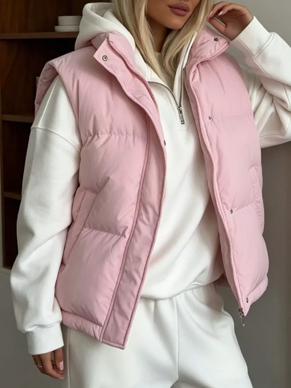 Snap-Button Placket Quilted Puffer Vest Coat, image 2