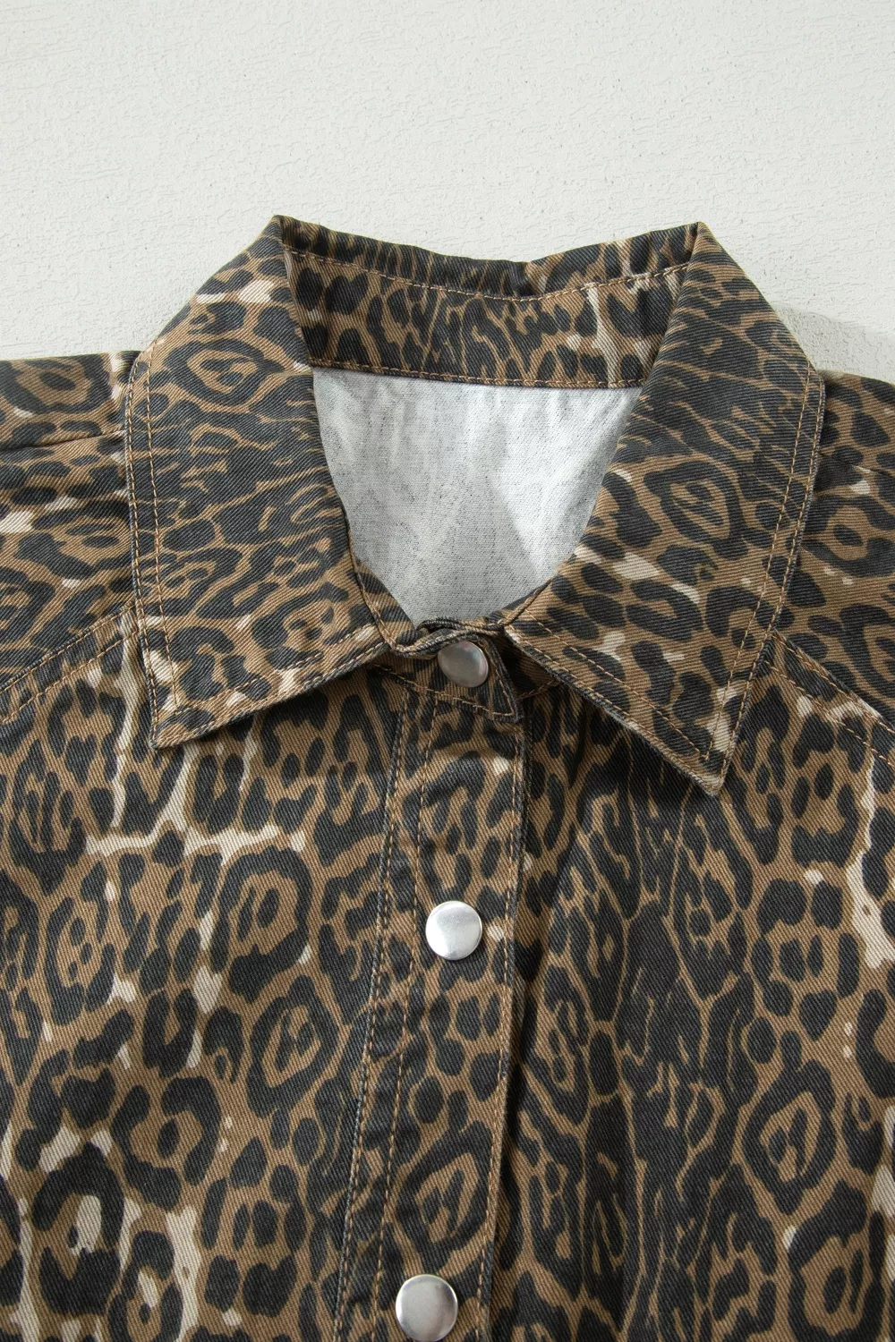 Leopard Print Puff Sleeve Denim Dress, image 3