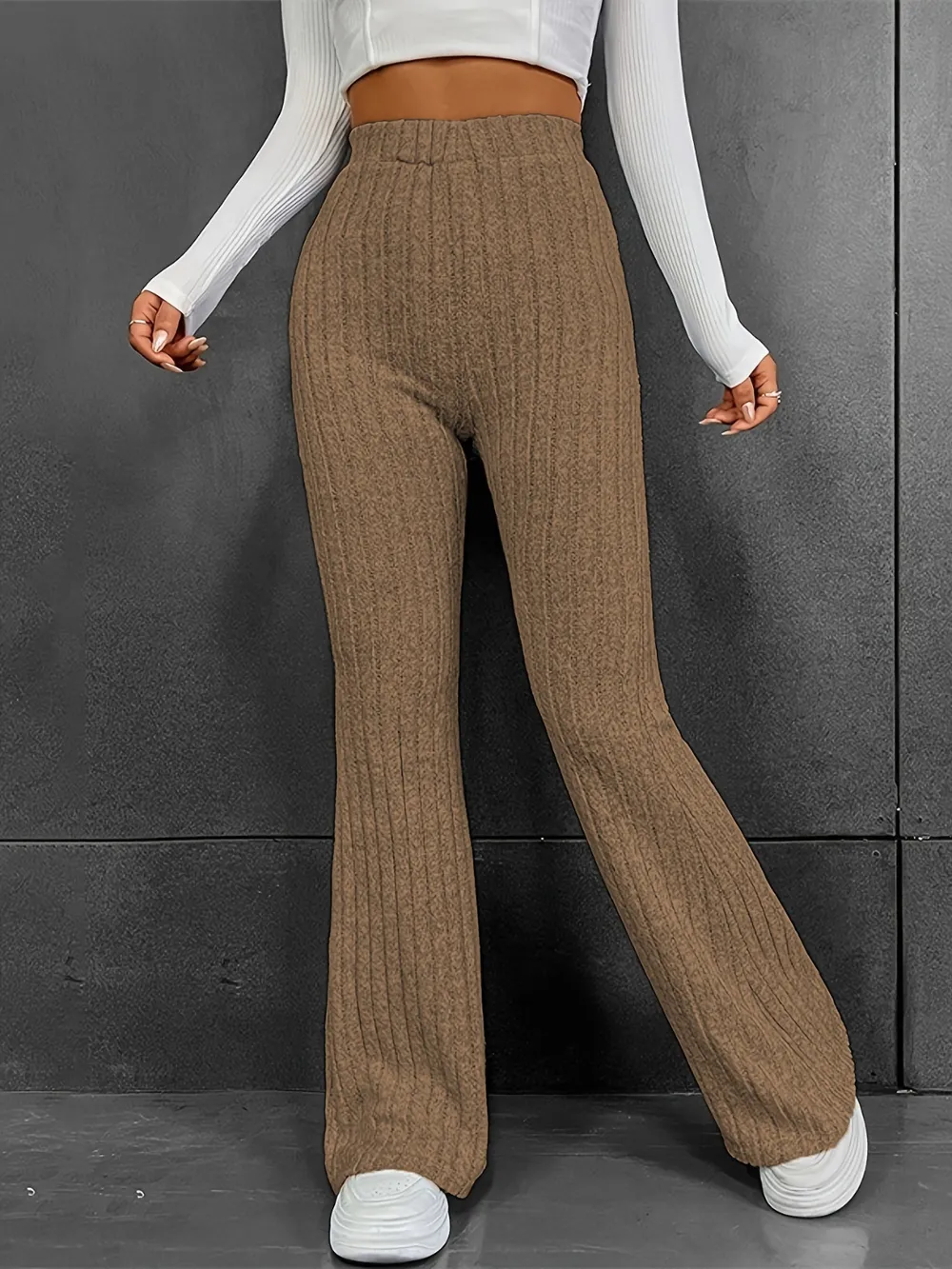Ribbed High Waist Bootcut Pants, image 13