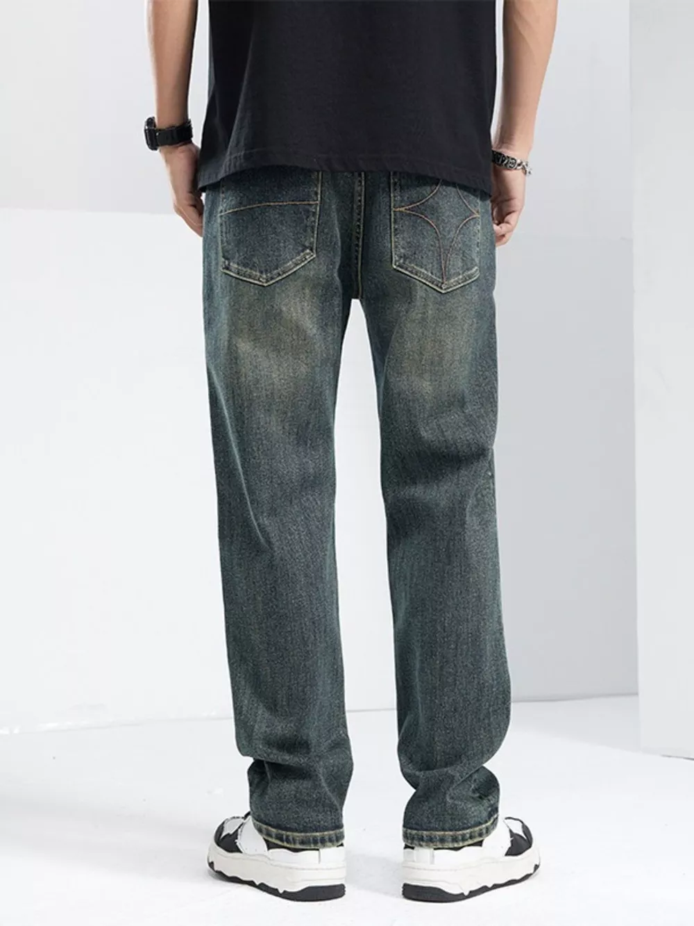 Men's Washed Wide Leg Jeans, image 5