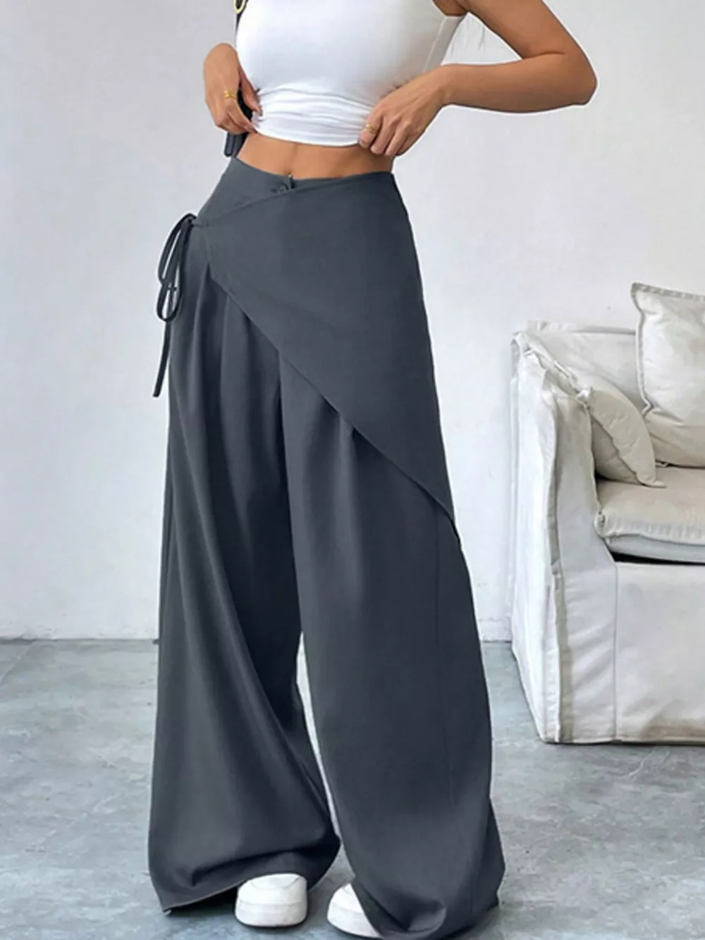 Asymmetrical Wrap Wide-Leg Pants, image 6