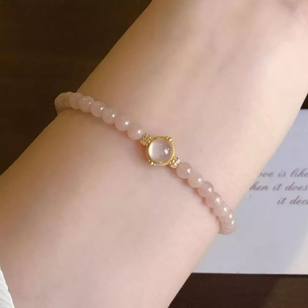 18K Gold-Plated Moonstone Bead Bracelet, image 4