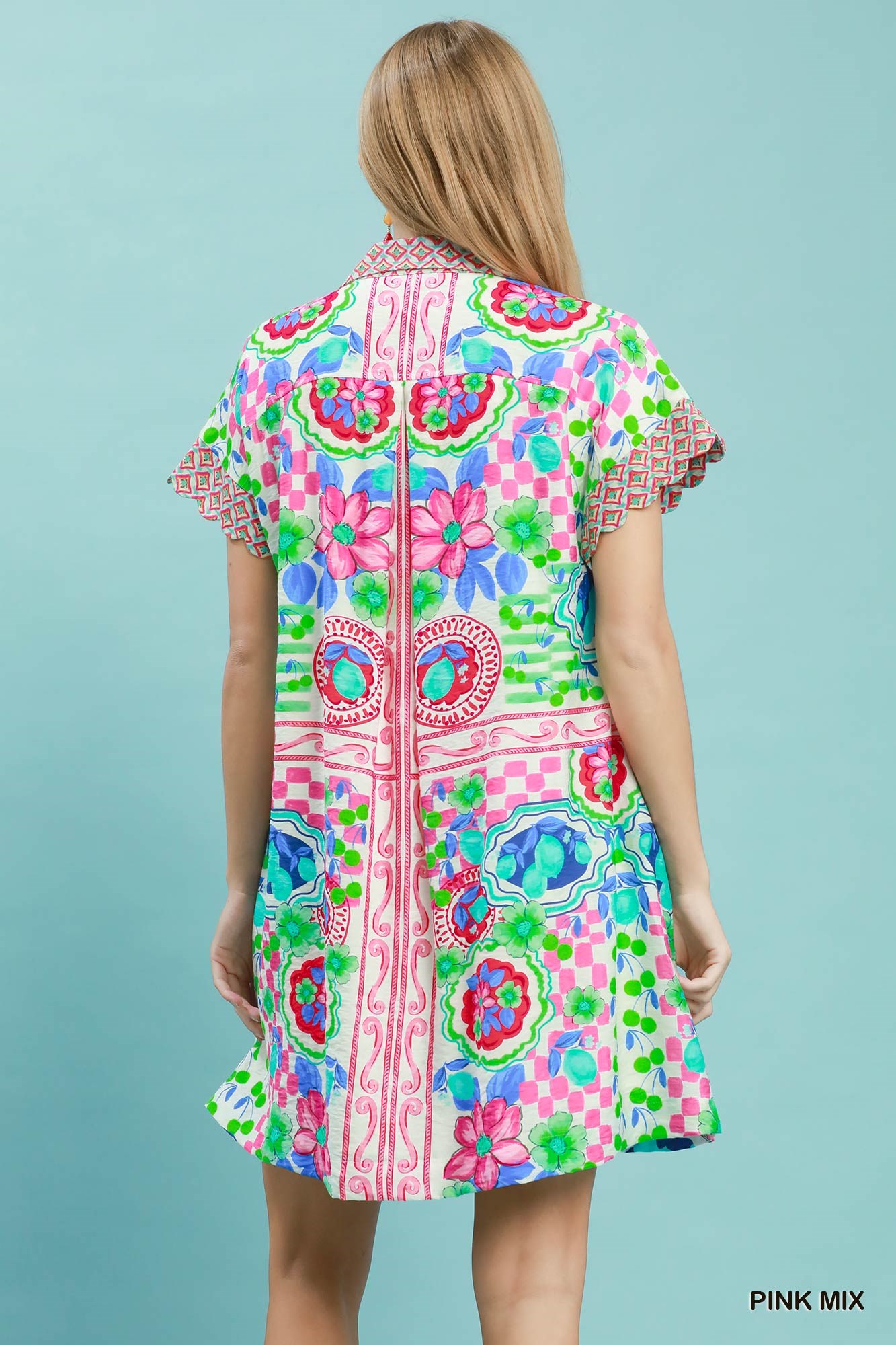Mediterranean Print Dress with Contrast Printed Trim, image 3