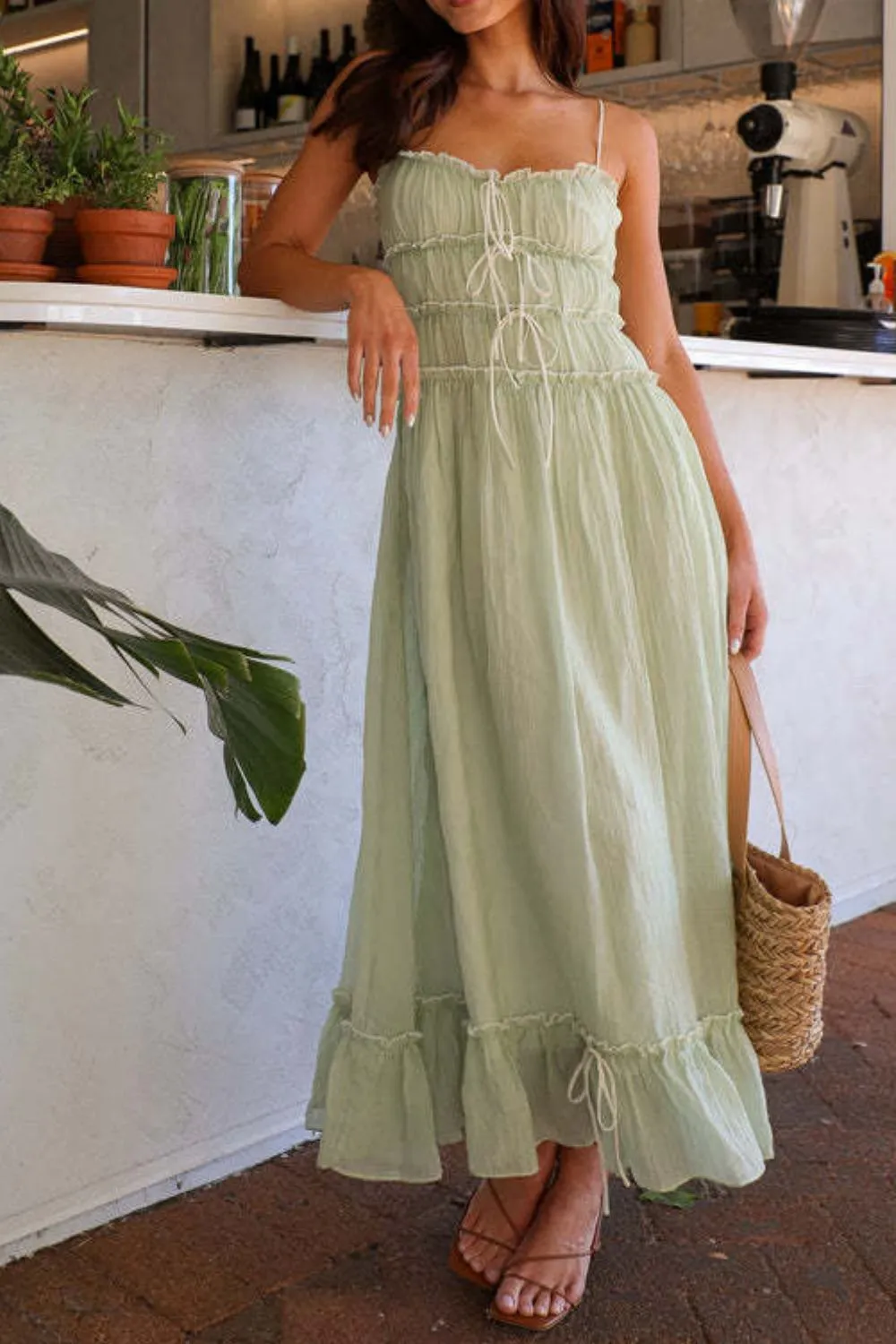 Ruffled Hem Frill Midi Cami Dress, image 4