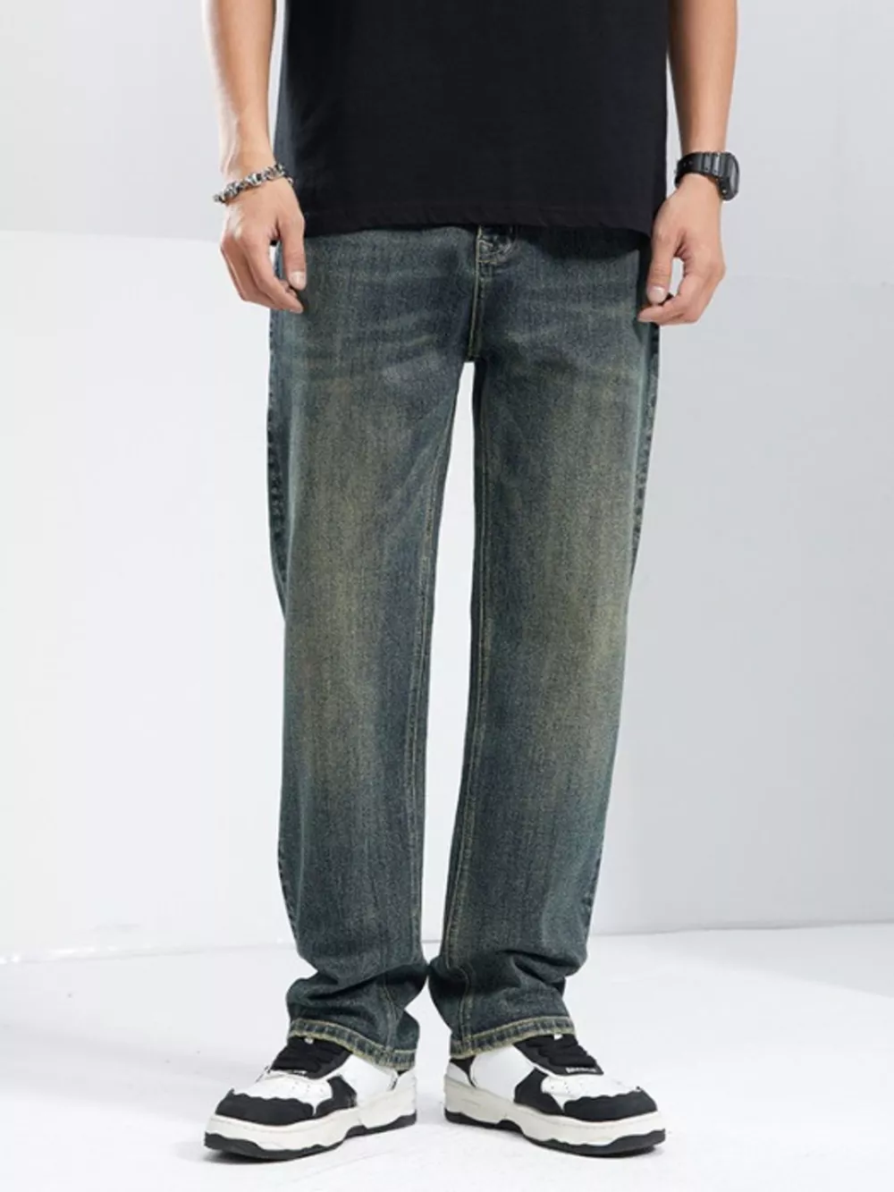 Men's Washed Wide Leg Jeans