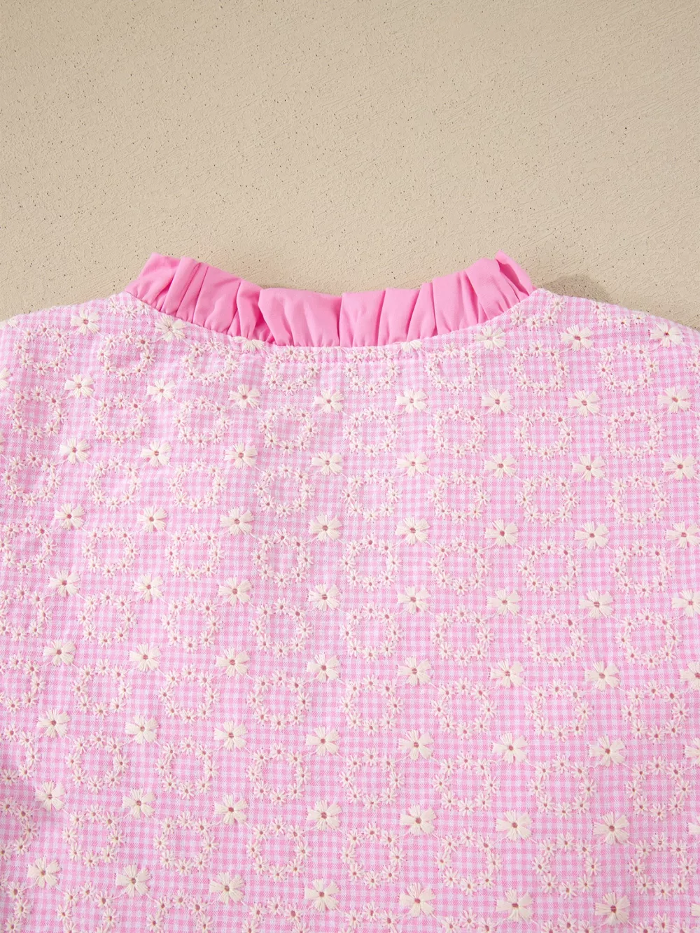 Eyelet Embroidered Flower Texture Contrast Lace Trim Flutter Sleeve Blouse, image 9