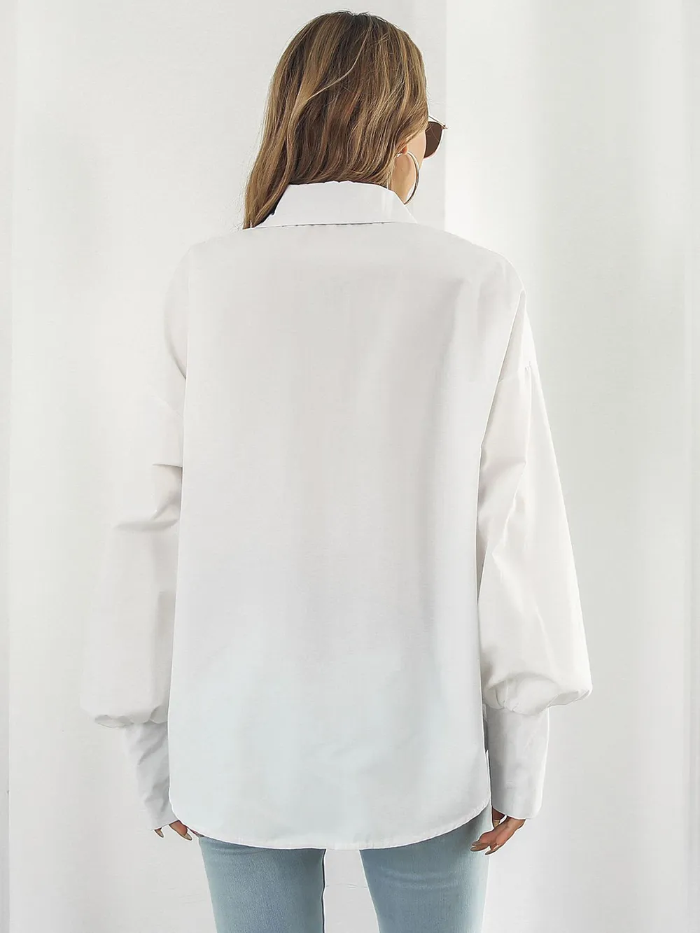 Button Up Dropped Shoulder Lantern Sleeve Shirt, image 12