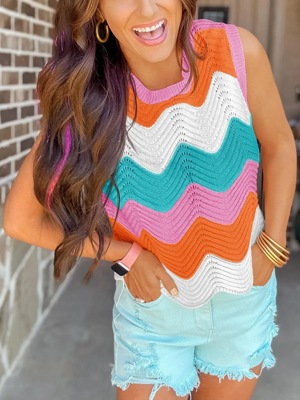 Color Block Round Neck Sweater Vest, image 3